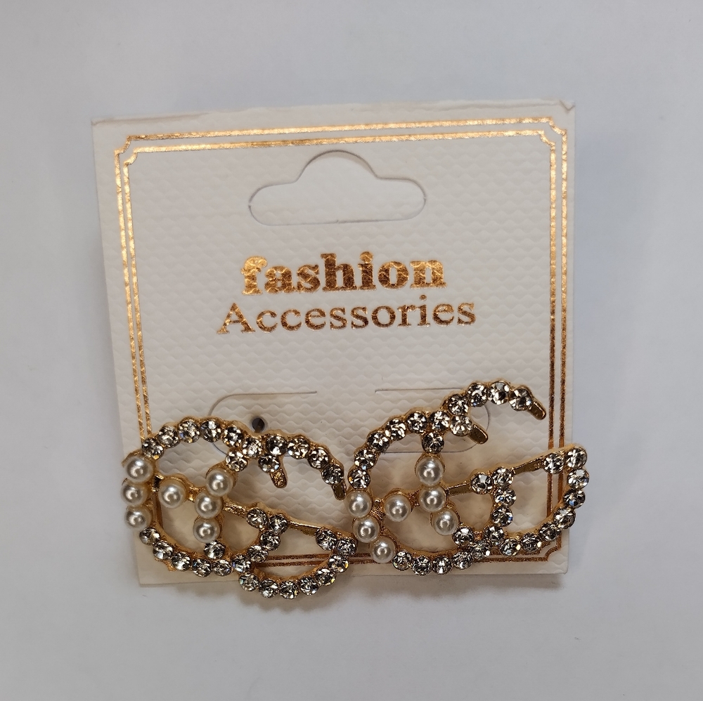 Gold GG Rhinestone Pearl Earrings